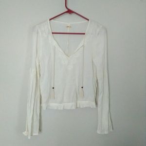 Hollister boho embroidered ivory crop top